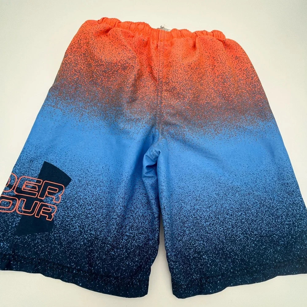 Under Armour Boy’s Orange and Blue swim Shorts Trunks youth Medium UA EUC beach
